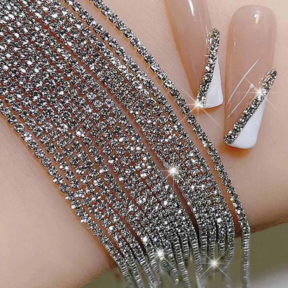 Chaîne de cristal de luxe longue 100/50cm, breloques pour ongles, 1.5/2mm, brillant clair/AB diamant