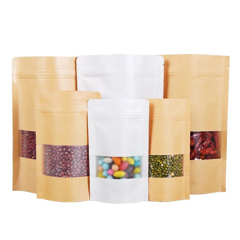Sac à Fenêtre en Papier Kraft Brun Refermable, à Fermeture Éclair, pour Thérapeute, Grains de Café, 