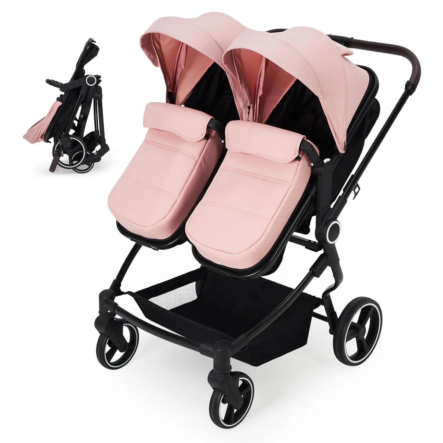 Poussette double côte à côte pour jumeaux, poussette de voyage légère et compacte pliable avec siège