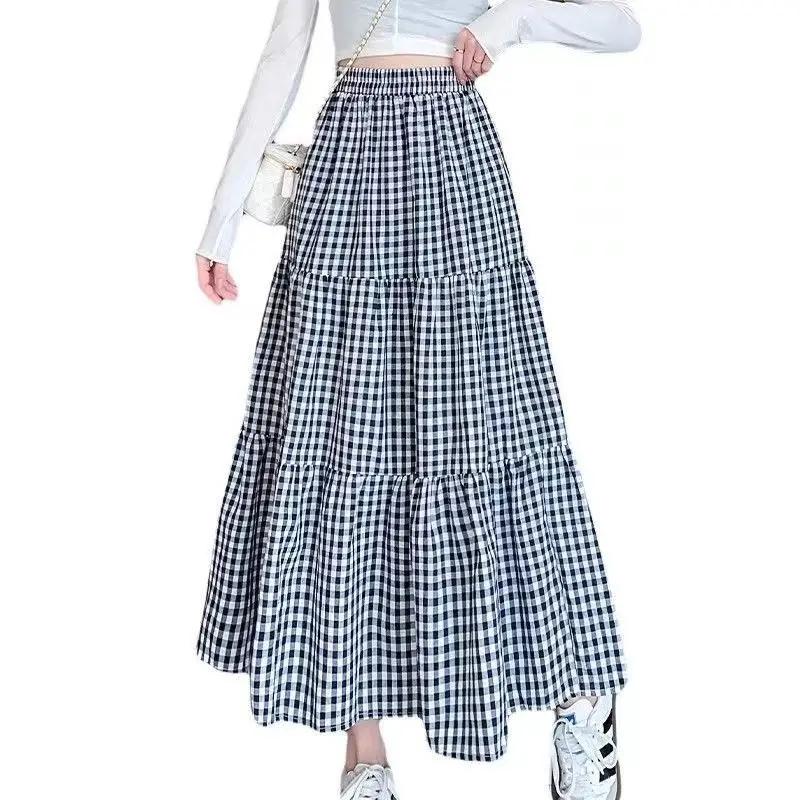 Jupe à plusieurs niveaux en Patchwork pour femmes, Vintage, à carreaux, taille haute, taille élastiq