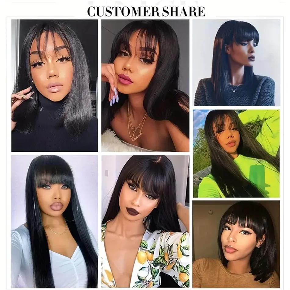 Perruque soyeuse cheveux humains pleine Machine faite droite 100% perruques de cheveux humains avec 