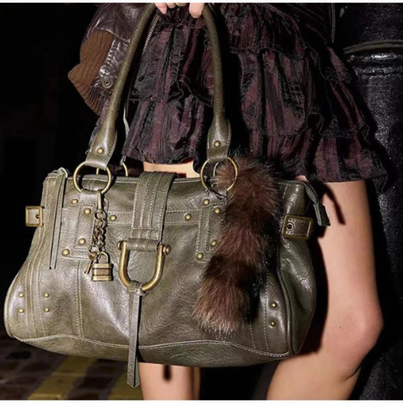 Sac à bandoulière rétro pour femme, grande capacité, sac sous le bras, sac à main de luxe avec rivet