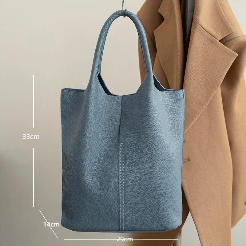 Femmes seau luxe sac fourre-tout femme décontracté véritable cuir de vache sacs à bandoulière dames 