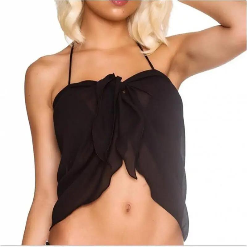 Été femmes 50x180 cm noir Sheer Sarong plage couvrir Bikini Wrap maillot de bain double usage maillo