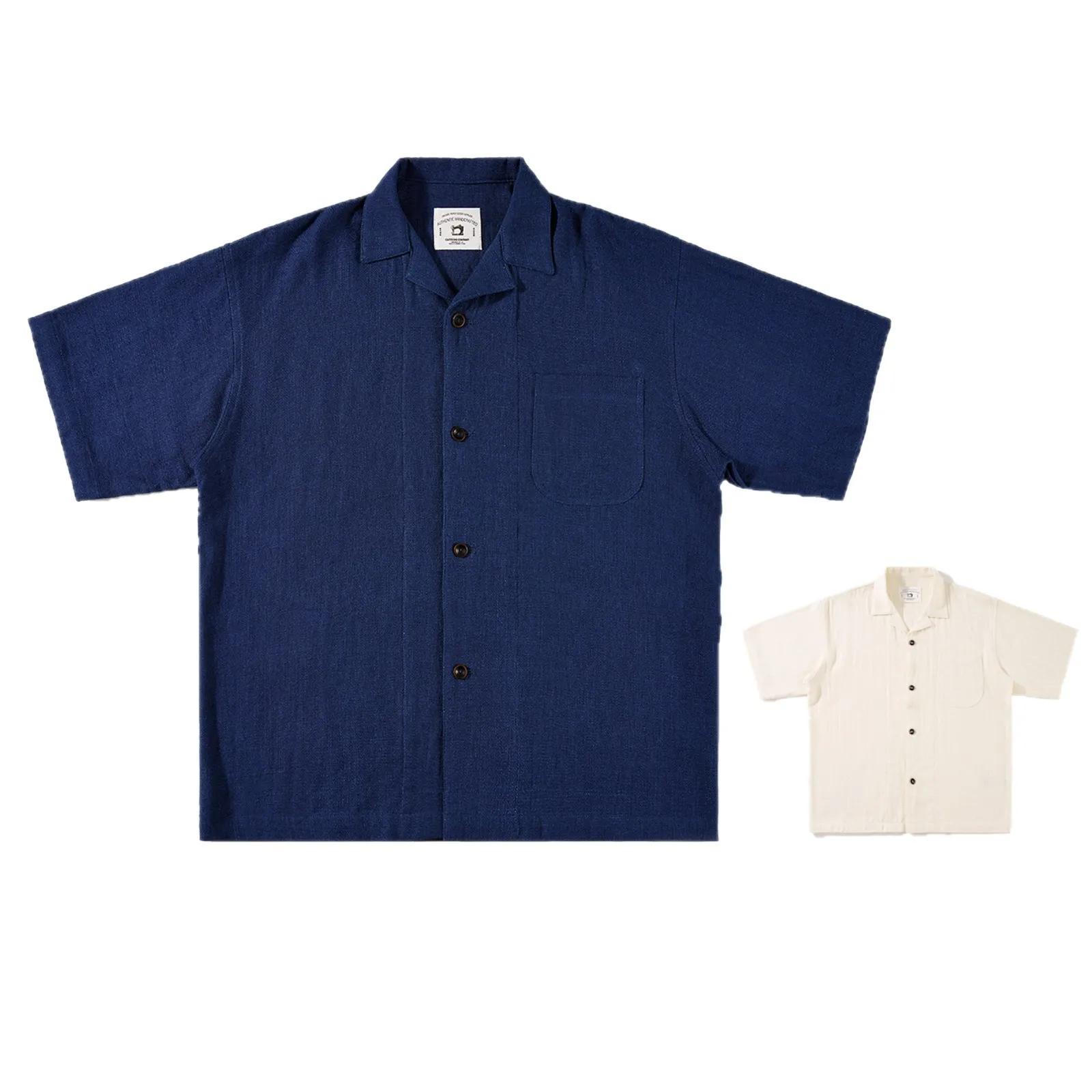 Chemise d'été à col cubain 2025, lin américain, sensation Indigo délavé, 100% coton, Style hawaïen, 