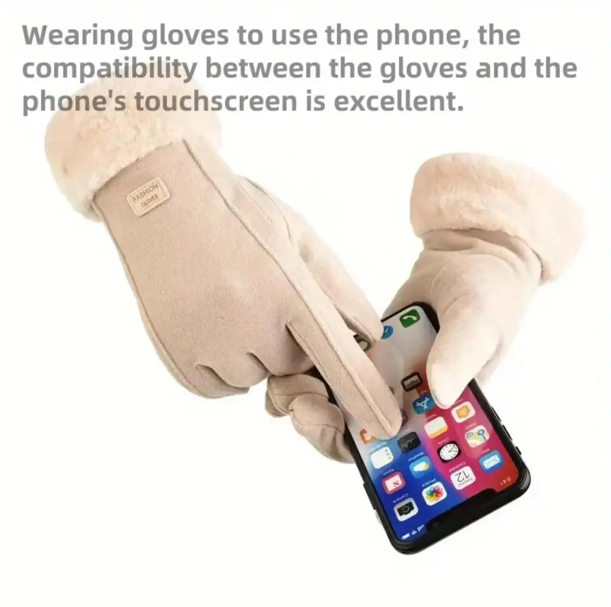 Gants d'hiver chauds pour femmes, compatibles avec les écrans tactiles, doublés de peluche, épais, p
