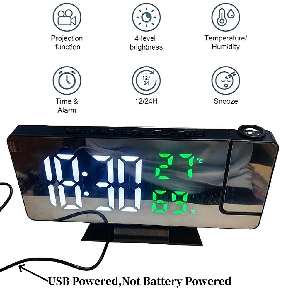 180 °   Réveil numérique à projection rotative, température, humidité, mode nuit, fonction snooze, 1