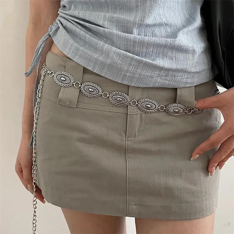 Ceinture en chaîne de taille bohème en métal pour femmes, Style ethnique polyvalent rétro, mode pull