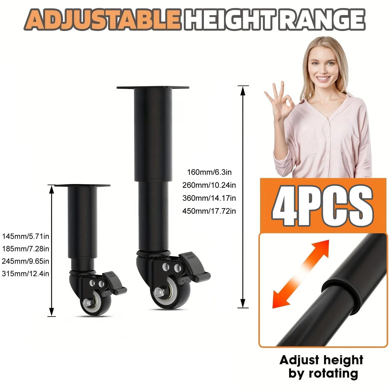 Pieds de meubles extensibles en métal, 4 pièces, avec roulettes, pieds de Table, avec remplacement r