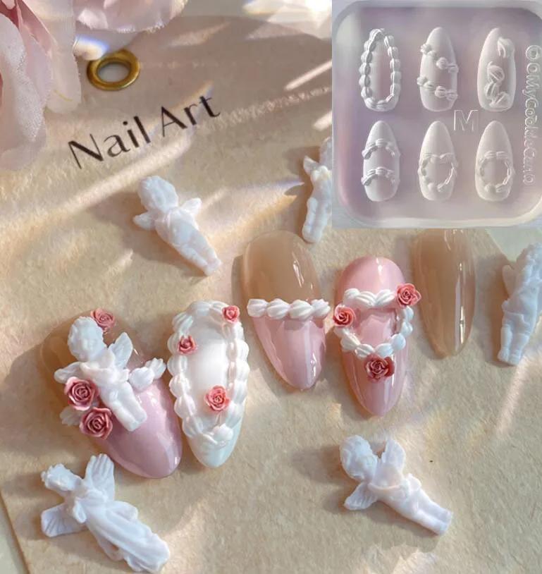 Moule à ongles en Silicone, crème à gâteau, cœur en dentelle, doux Y2K, modèle de décoration pour Na