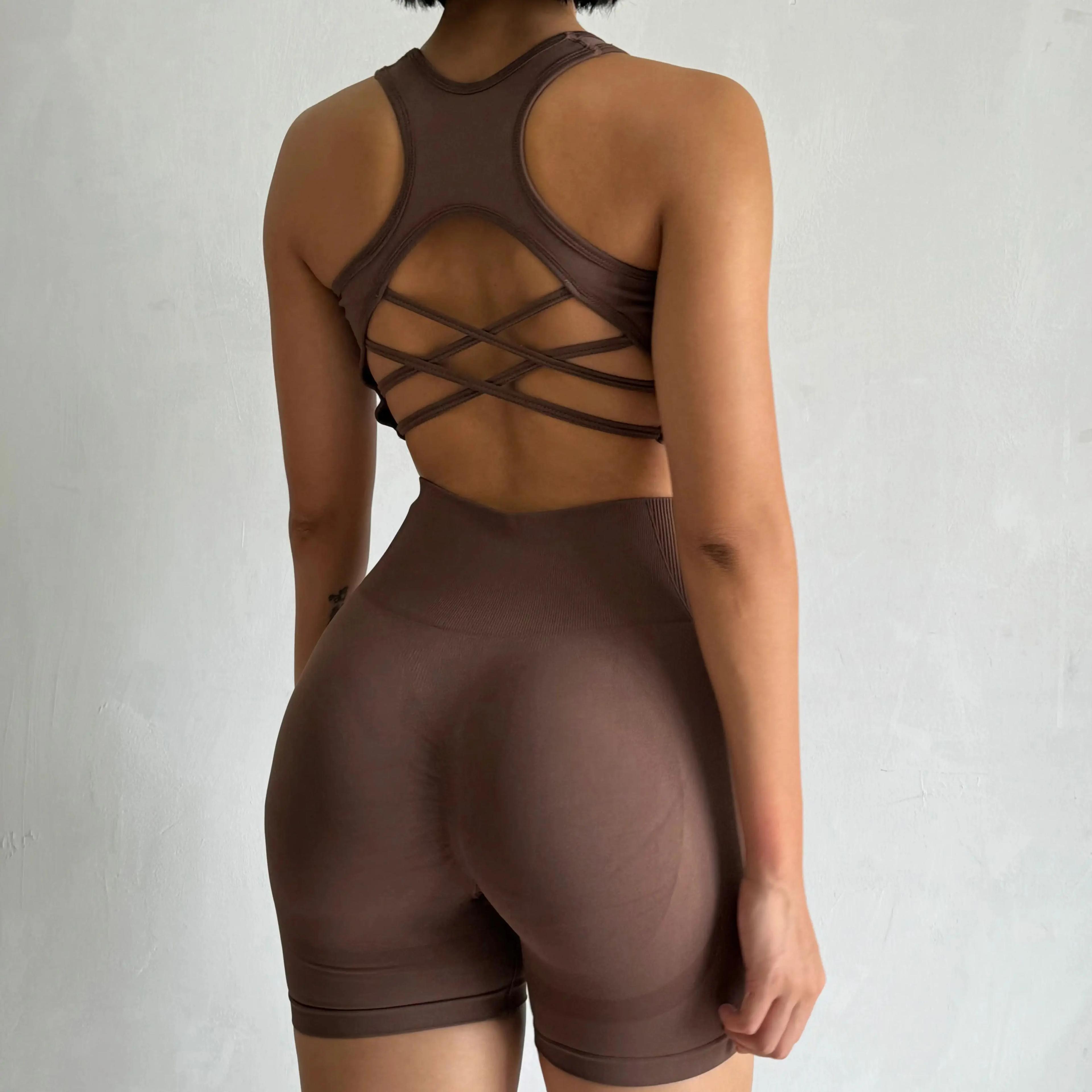 Ensemble de yoga sans couture pour femmes, soutien-gorge de sport sexy, costume short de sport taill