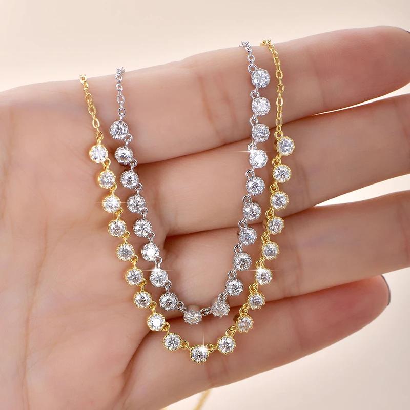 Collier OXTAO certifié Moissanite style bulle 3mm D VVS1 pour femme, pendentif U-Smile, bijoux en or