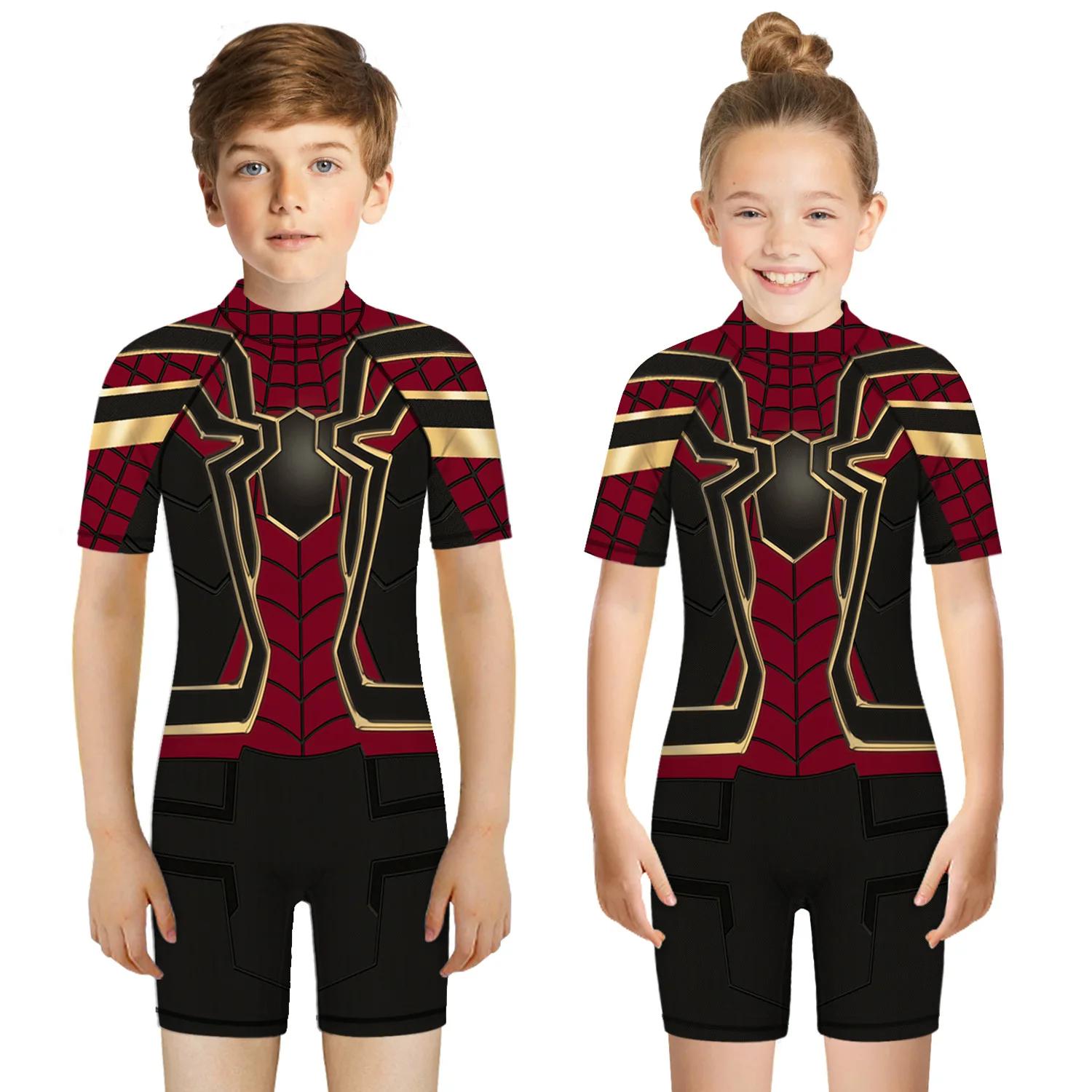 Enfants une pièce maillot de bain super-héros impression 3D combishort enfant à manches courtes mail