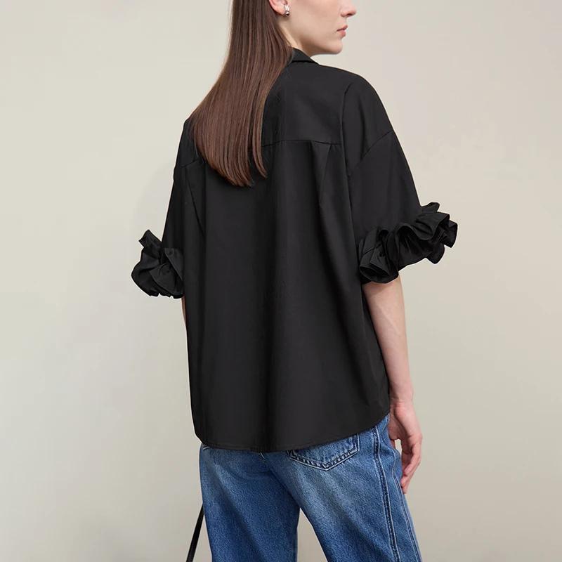 Chemisier Amii en coton pour femme, nouvelle collection été 2026, col à revers, épaules tombantes, c