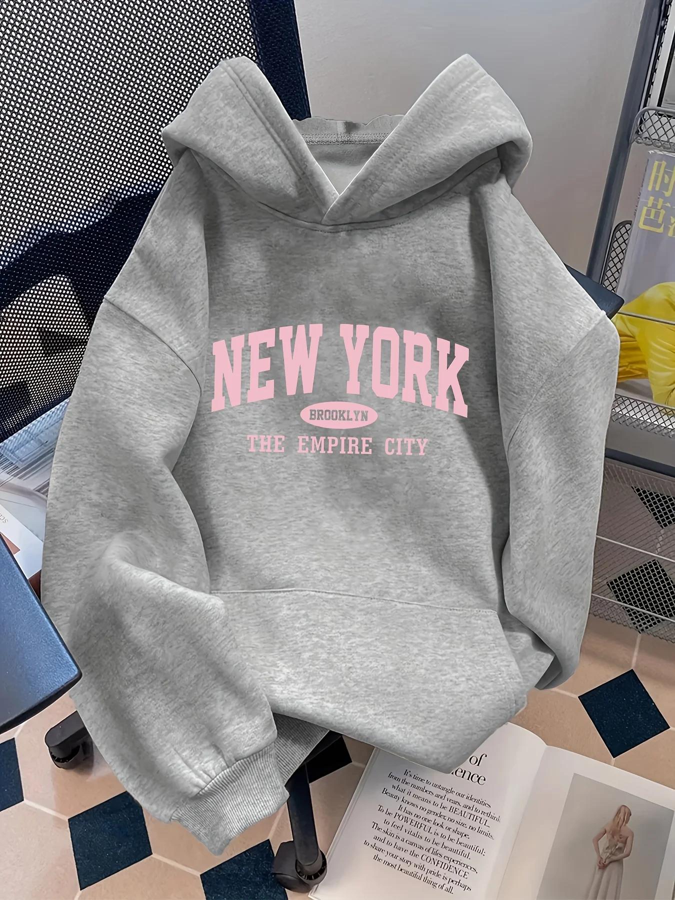Sweat à capuche ample pour femme, motif lettres, style décontracté, motif géométrique, col à capuche