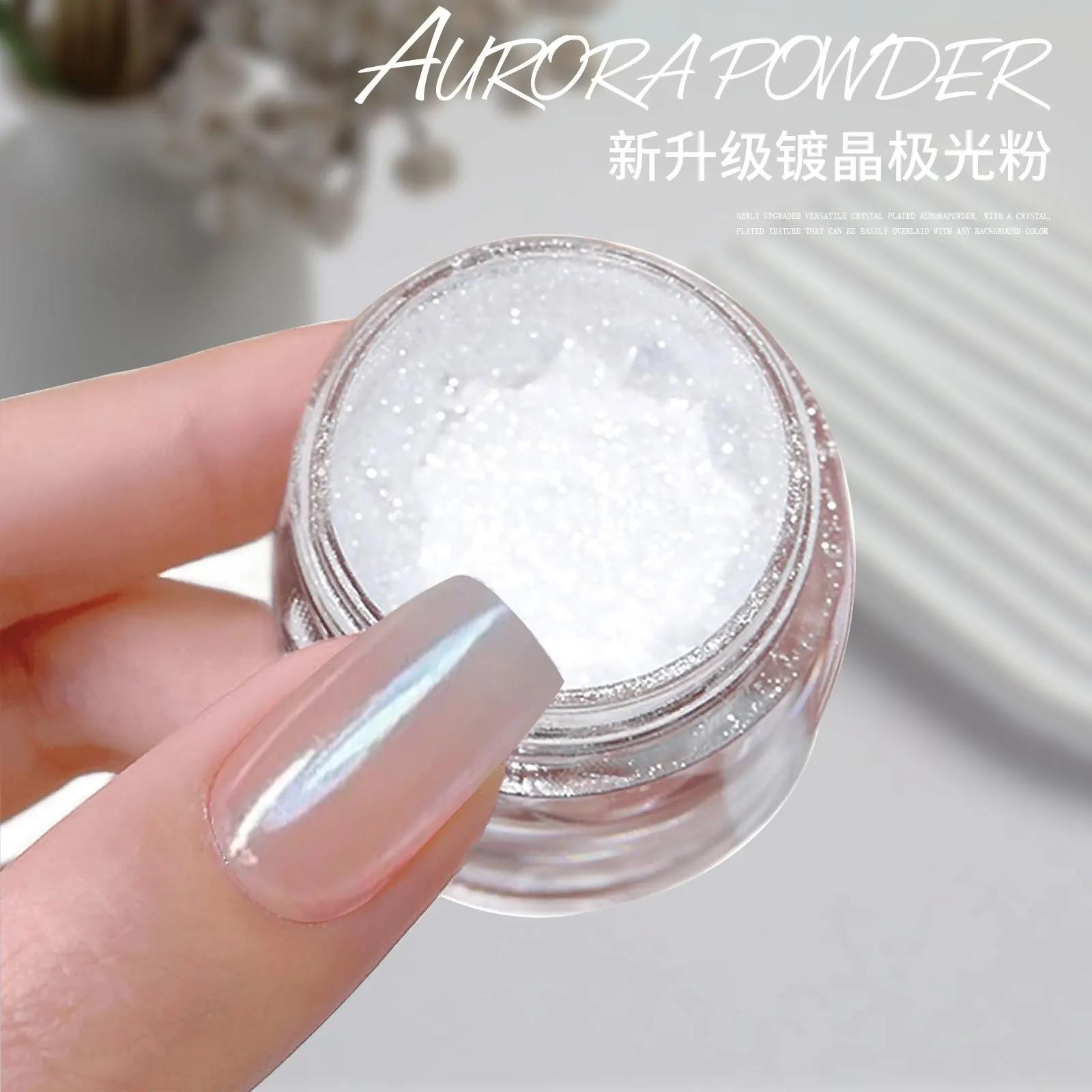 Poudre à ongles chromée nacrée blanche, effet miroir brillant, pigment irisé magique, clair de lune,