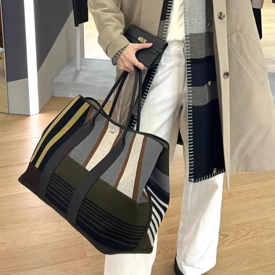Sac fourre-tout de transport de grande capacité à rayures contrastées, sac de niche haut de gamme po
