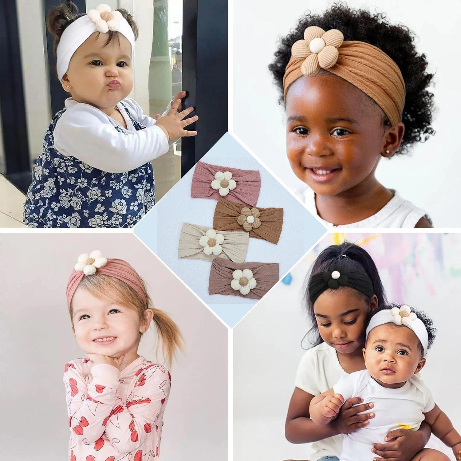 Turban Bebe Fille Bandeau Bebe Fille Bandeau élastique en nylon à fleurs pour filles, turban doux po