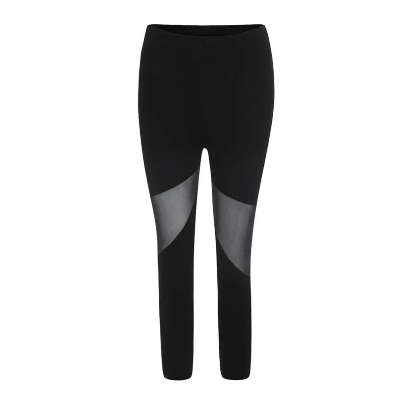 Leggings en maille patchwork noir pour femmes, pantalon élastique, capri, leggings de fitness