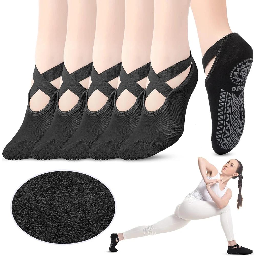 6 paires de chaussettes de Yoga pour femmes chaussettes de Barre antidérapantes avec sangles chausse
