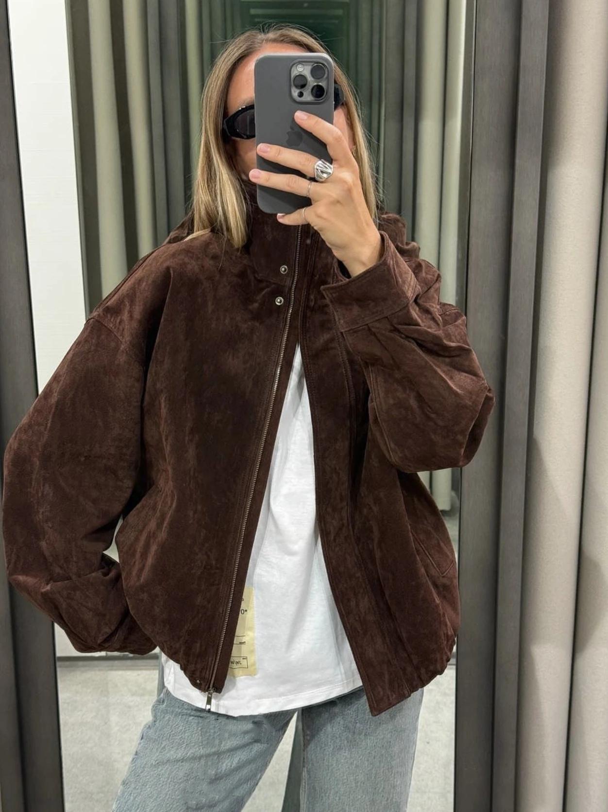 2025 hiver Vintage marron daim vestes amples femmes décontracté col montant poche épais manteau auto