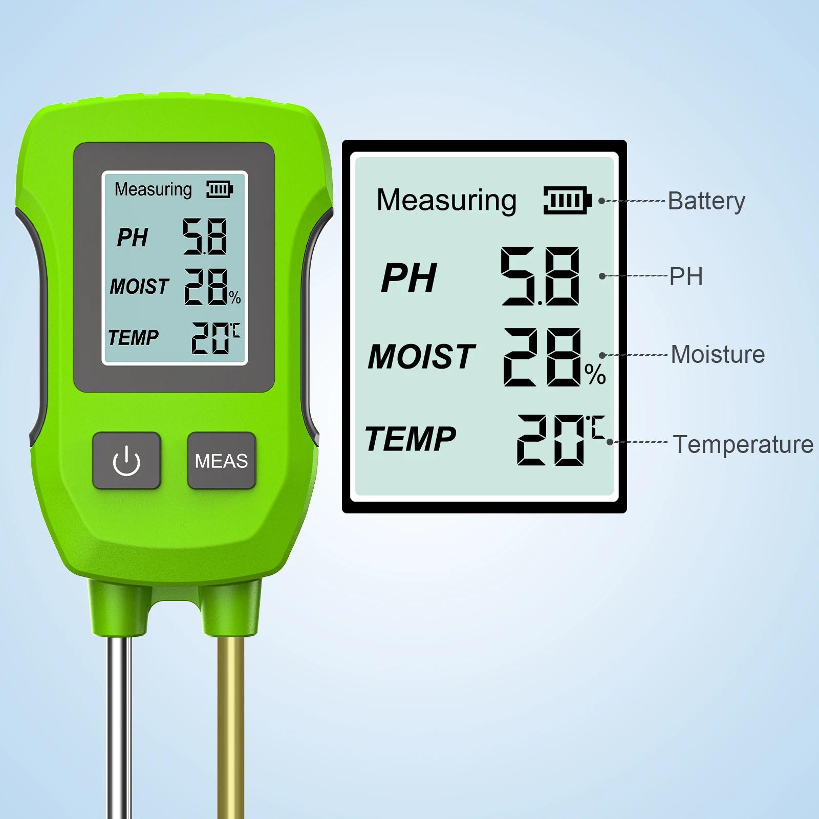 Testeur de sol numérique LCD 3 en 1, PH/humidité/température, compteur de sol de haute précision ave