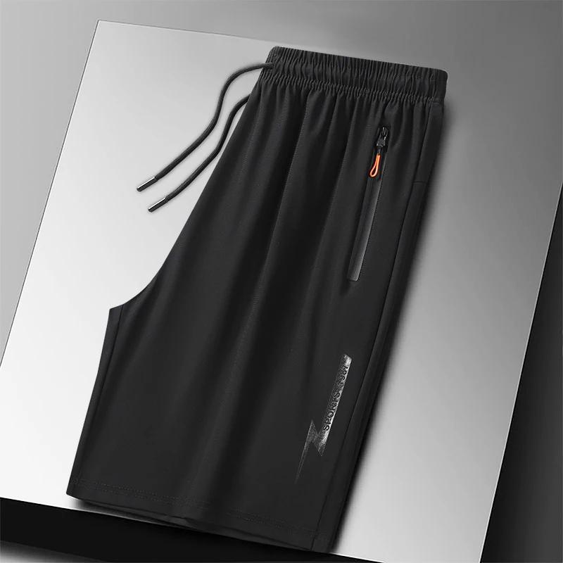 Short de Sport en soie glacée pour homme, grande taille, respirant, à séchage rapide, avec cordon de