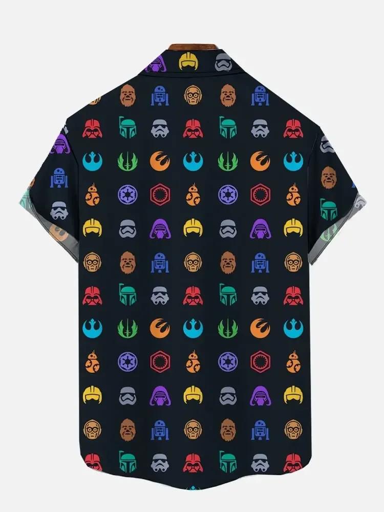 Chemise hawaïenne à manches courtes pour hommes, poche poitrine imprimée, éléments de la guerre de l
