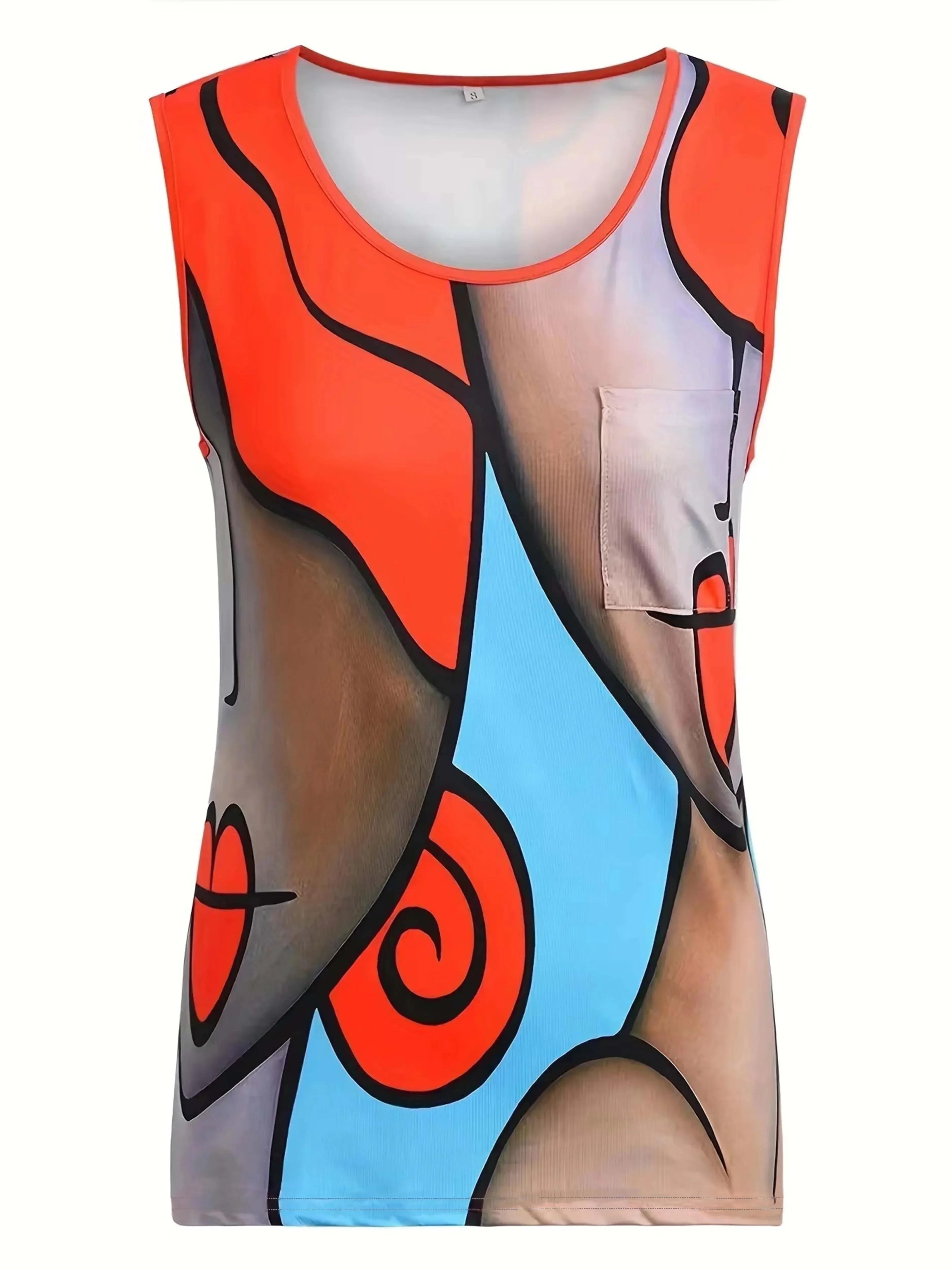 Grande taille 1XL-8XL femmes mode sans manches Colorblock imprimé réservoirs dames décontracté col r