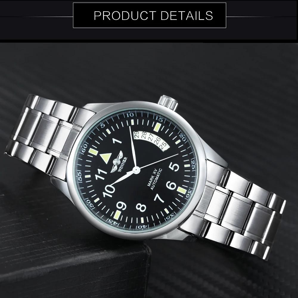 Montre automatique WINNER pour homme, fenêtre de calendrier, cadran noir tendance, bracelet en cuir 