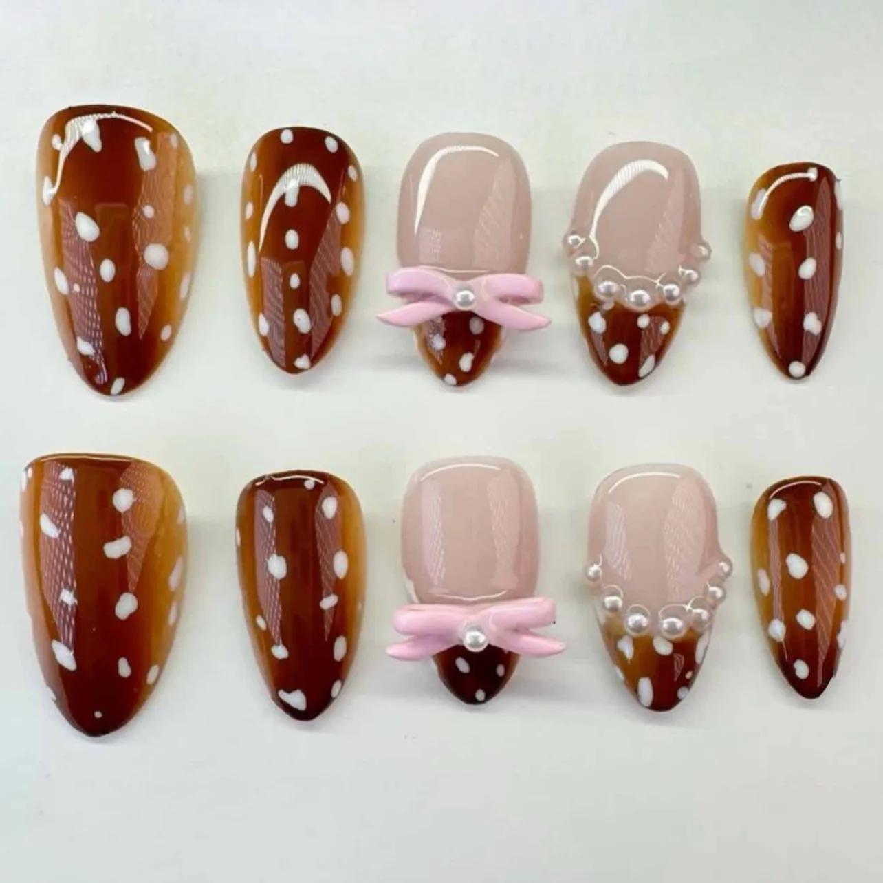 24 pièces doux Cool français faux ongles patchs Vintage Y2k faux ongles 3D cerise conception Nail Ar