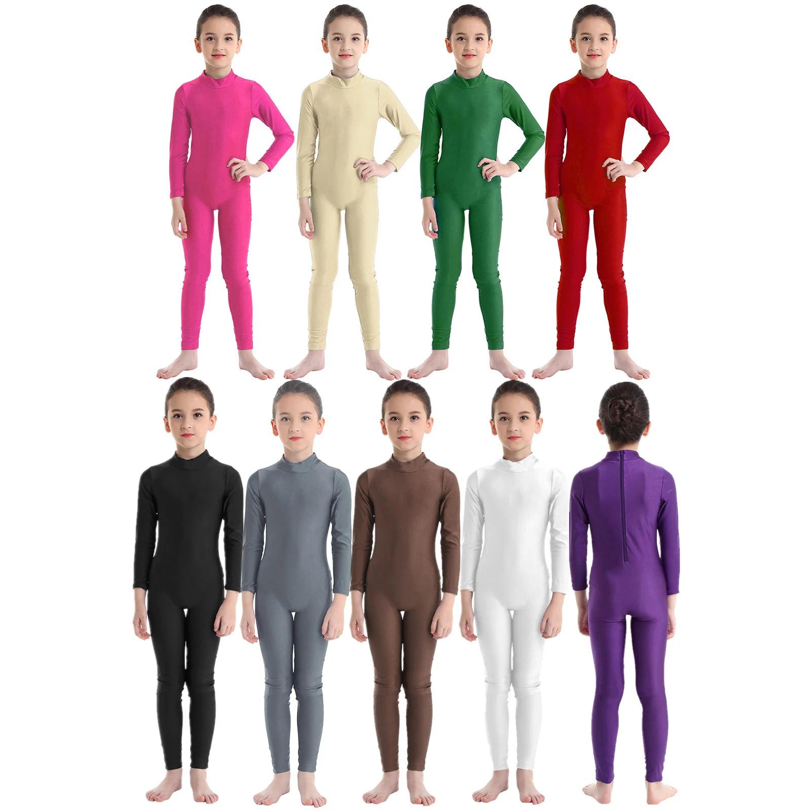 Justaucorps à manches longues et col montant en spandex pour filles, justaucorps de gymnastique de b
