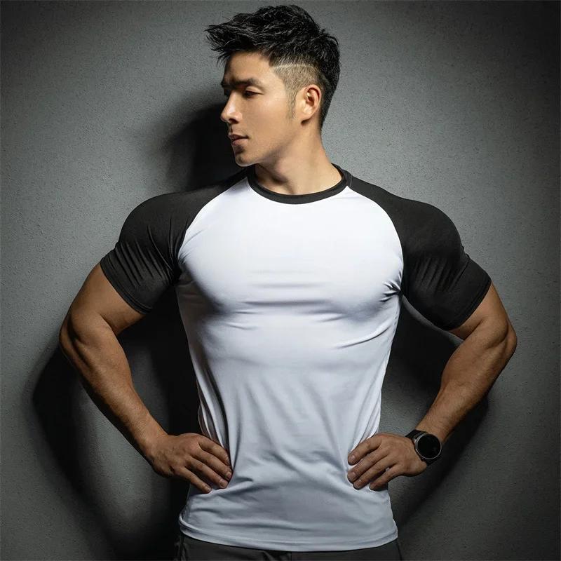 T-shirt de sport à manches courtes pour hommes, élastique, séchage rapide, couleur pure, loisirs, co