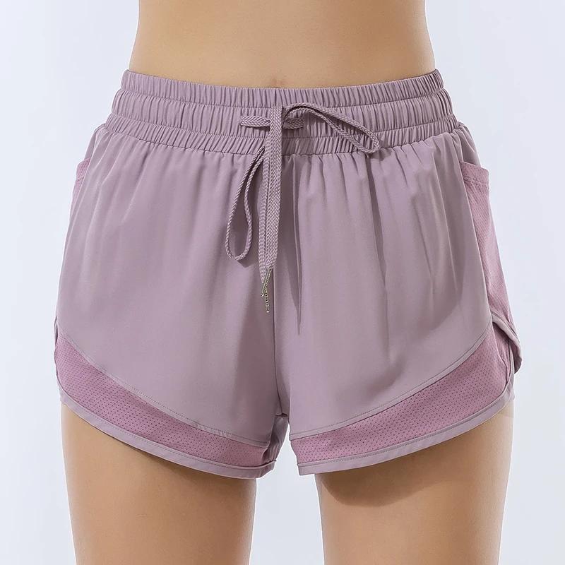 Short de sport ample taille haute pour femmes, double couche, anti-éblouissement, pantalon de fitnes