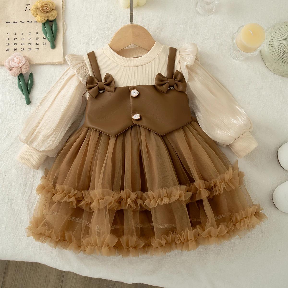 Robe de princesse en mousseline de soie pour bébé fille, couleur unie, vêtements pour enfants avec n