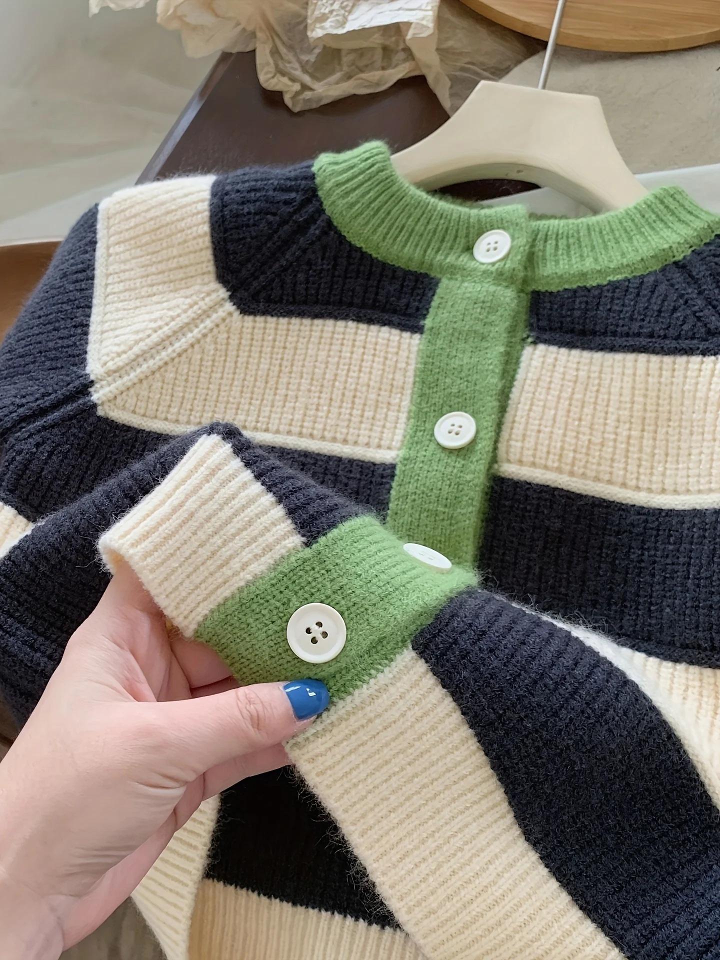 Nouveau Cardigan pull pour enfants, rayé printemps et automne, élégant et à la mode, Style automne b