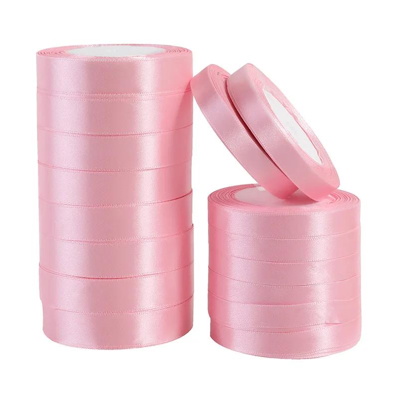 Rubans en Satin de soie rose, 22 mètres/rouleau, 6/10/15/20/25/40/50mm, pour bricolage, artisanat, n