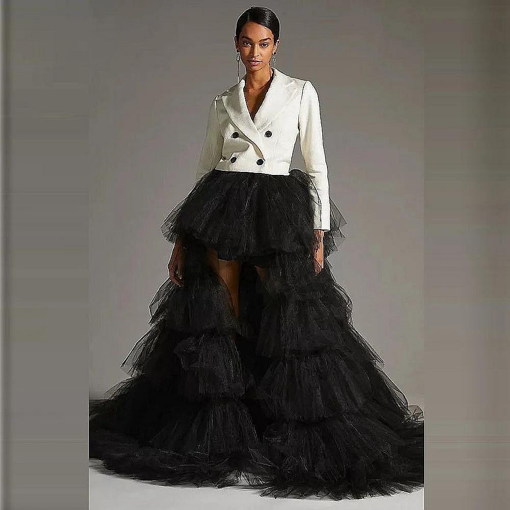 Jupe en tulle noir pour femme, superposée, asymétrique, pour mariage, mariée ou anniversaire
