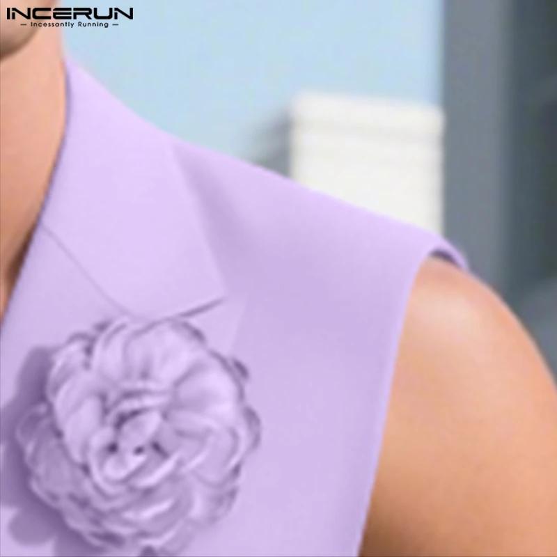 INCERUN hommes Blazer gilets fleur décoration revers sans manches gilets irréguliers hommes Streetwe