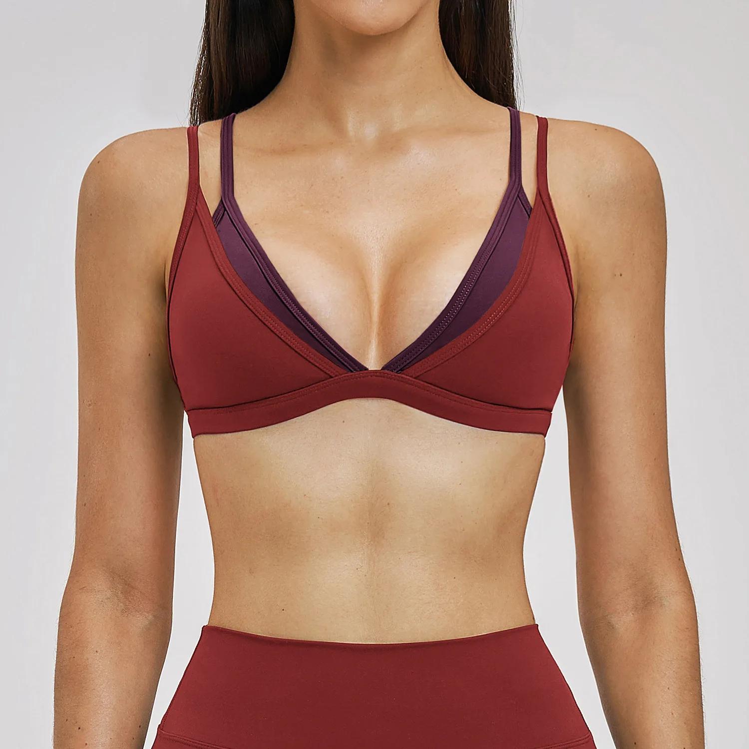 Soutien-gorge de sport Ningyu pour femme, dos nu, effet deux pièces, couleurs contrastées, sous-vête