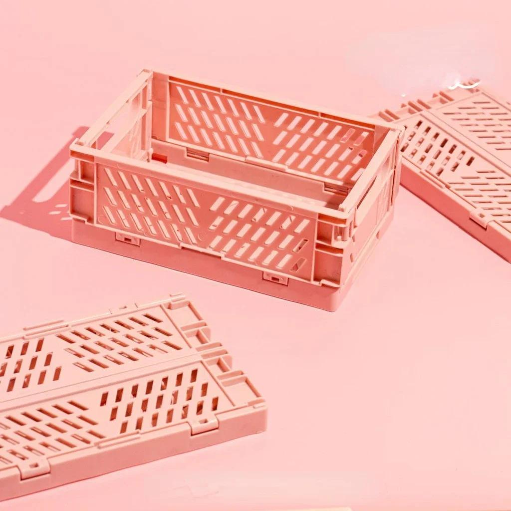 Caisse de rangement pliable en plastique, panier pliable, empilable, mignon, maquillage, bijoux, jou