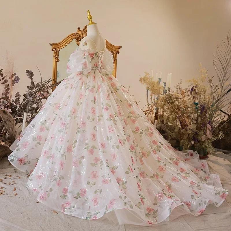 Robes pour enfants pour mariage, robe longue florale pour demoiselle d'honneur, robe de soirée vinta