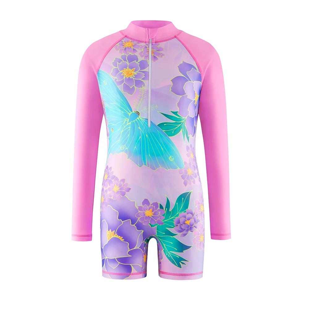 Maillot de bain une pièce pour filles, tenue d'été à manches longues, short de protection contre les