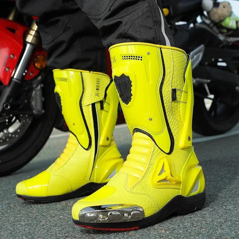 Hurbike-Bottes de course de moto en cuir microcarence, chaussures de motard, changement de vitesse d