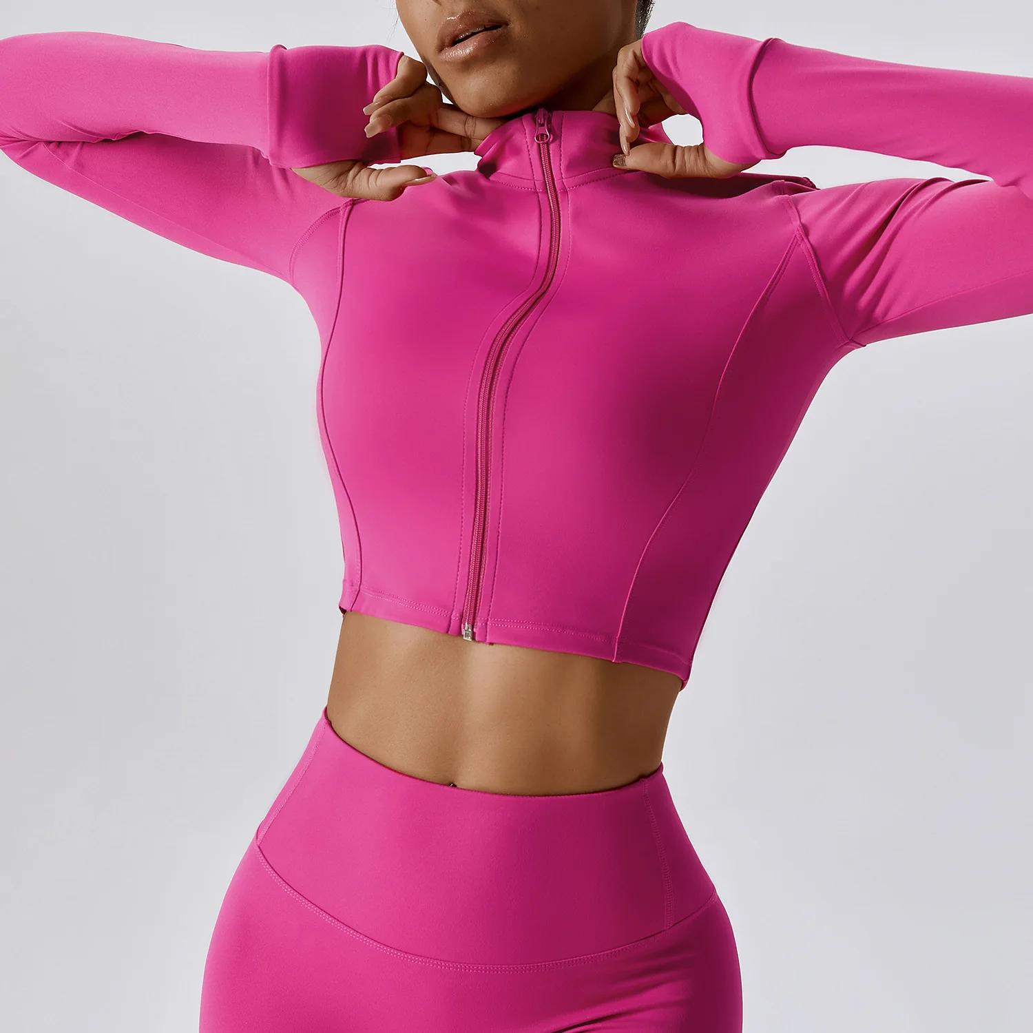 Haut à manches longues pour femmes, veste à fermeture éclair, chemises de Yoga, T-Shirt de course, d