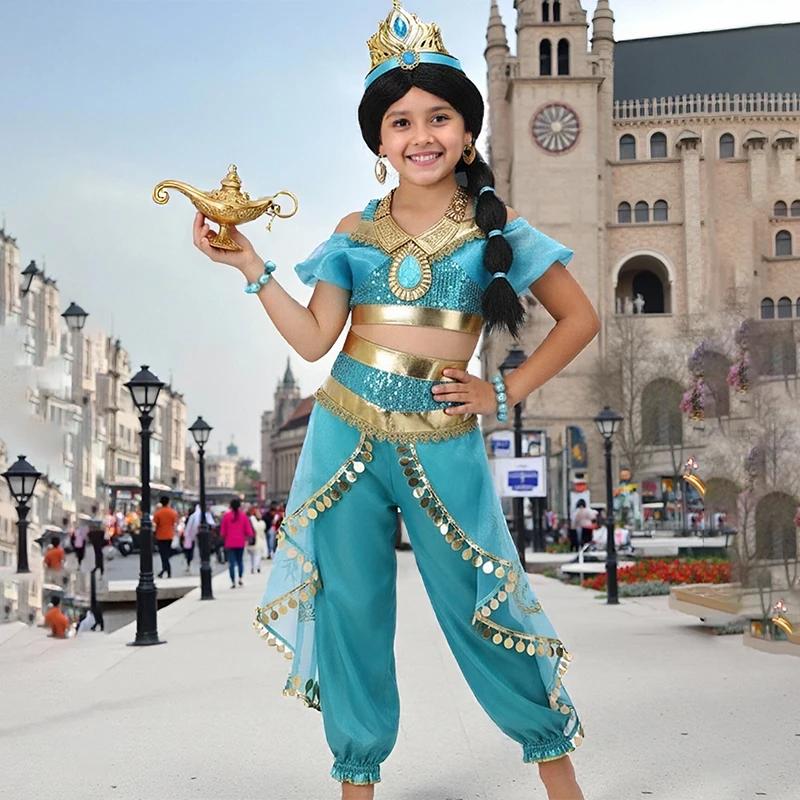 Robe de princesse arabe pour enfants, Costume d'halloween Jasmine pour filles, déguisement de fête d