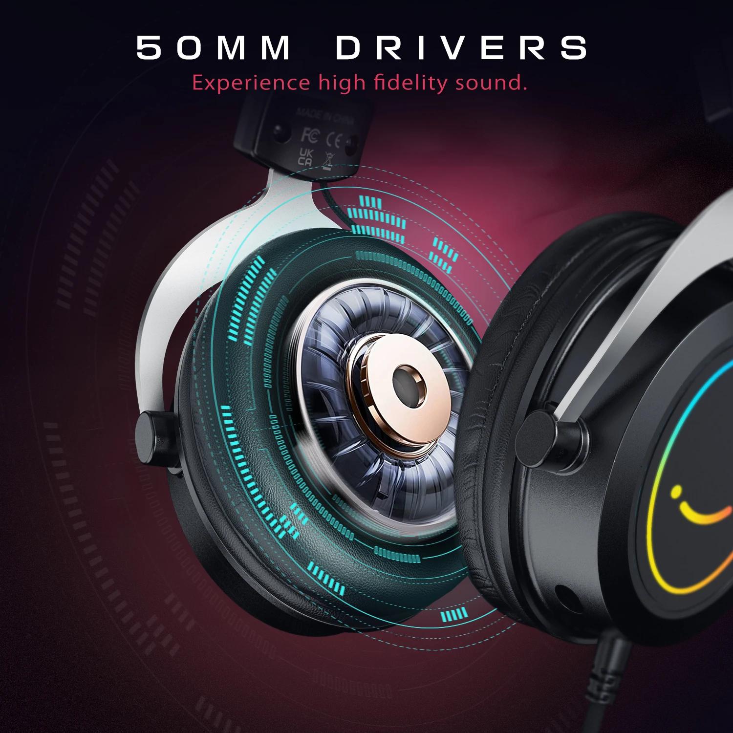 Casque de jeu FIFINE avec contrôle dynamique rvb/micro/en ligne, coussinets d'oreille en mousse à mé