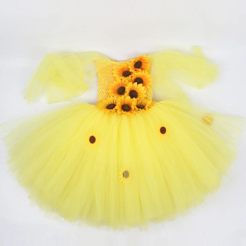 Costumes de tournesols jaunes pour filles, robes de demoiselle d'honneur élégantes, tenue dégradée d