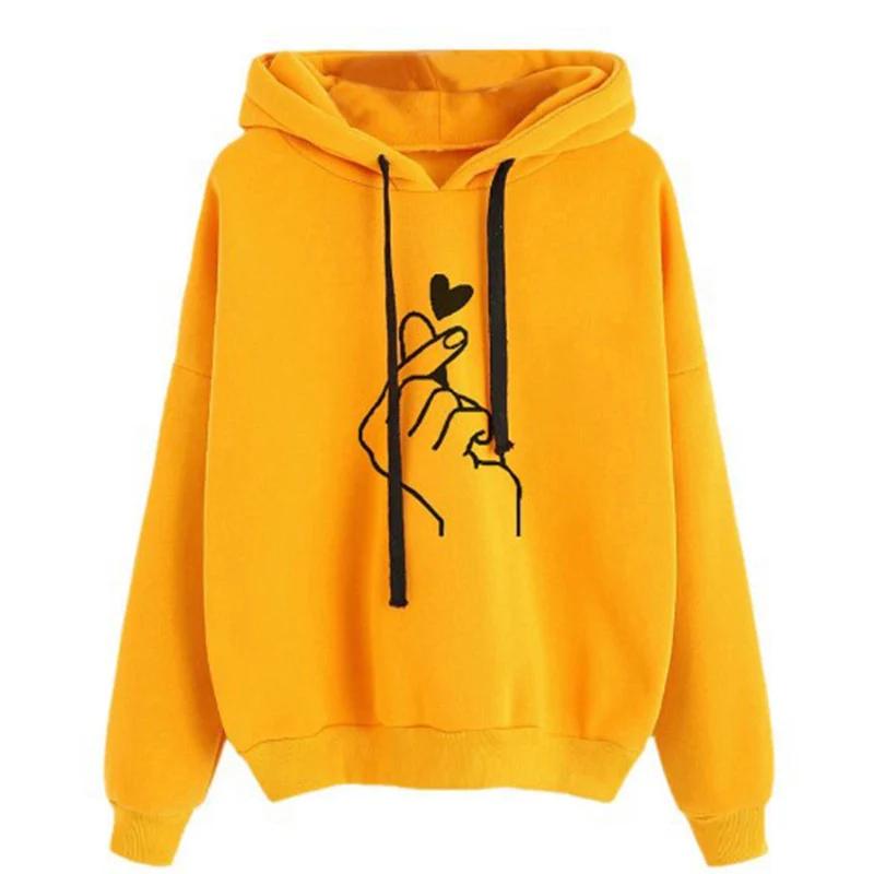 Automne sweat à capuche polaire couleur unie doigt coeur à capuche mode coréenne sweats à manches lo