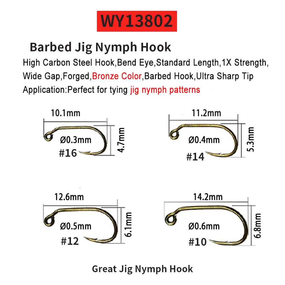 Vtwins 50 crochets de liaison de mouche barbelés sans ardillon 60 degrés Jig nymphe Streamer crochet